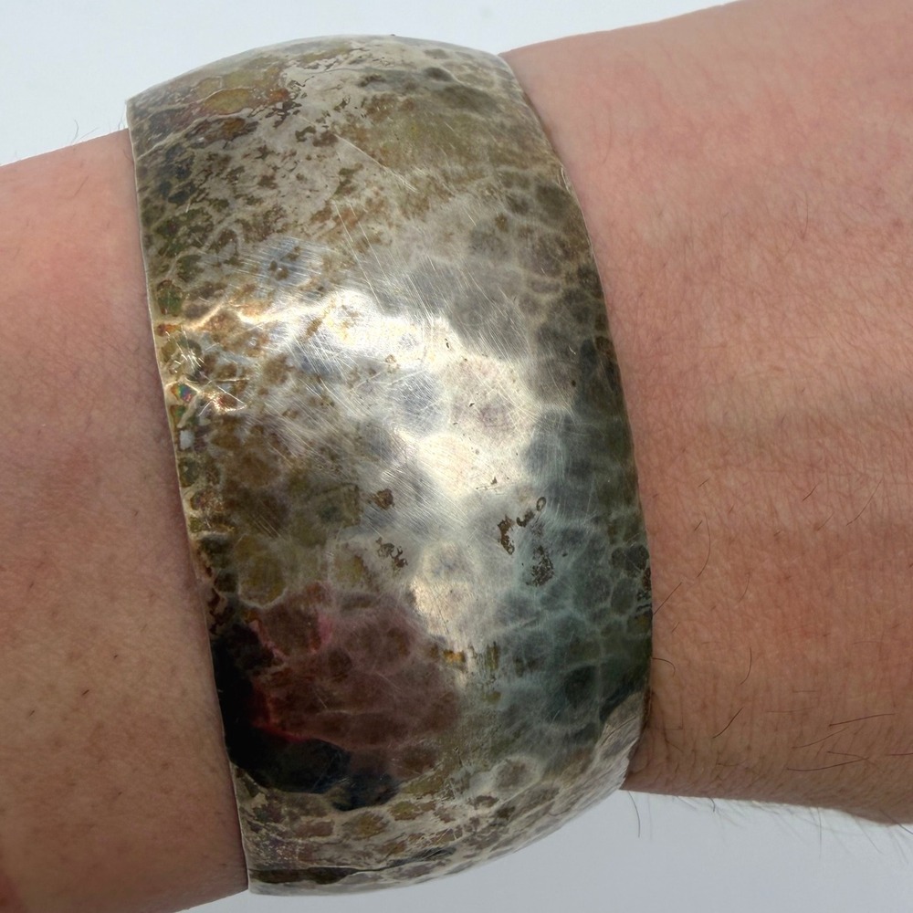 Vintage Sandra Baker Sterling Silver Wide Cuff Bracelet Modernist Signed SYB